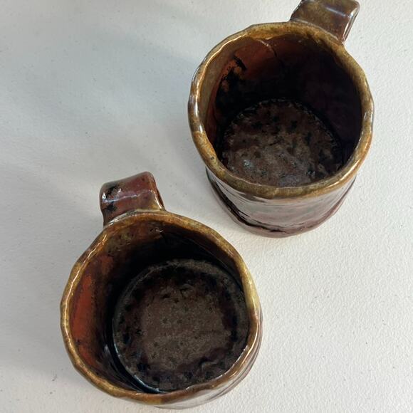 Studio Art x 2 Mugs 3 5/8" Stoneware Toned Red & Brown Brutalist Rustic - Picture 6 of 12